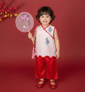 bé gái mặc đồ trung thuh áo hồng