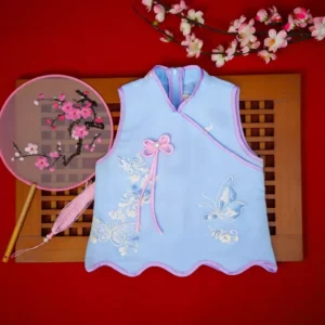 áo cho bé gái diện Tết màu xanh nơ hồng